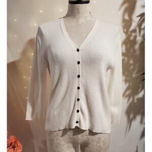 Vtg Y2K The Limited Ribbed V-Neck Button Cardigan Sweater Sz XL White 3/4 Sleeve